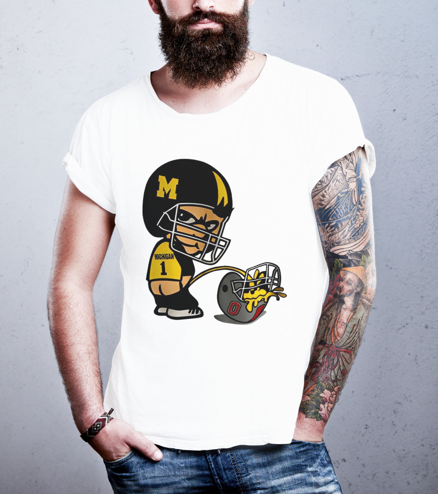 Michigan Wolverines M Football Player Pissing On Ohio State Helmet With O T-Shirt