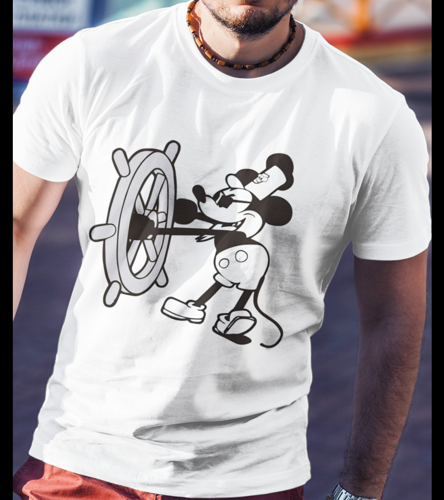 Steamboat Willie Mickey Mouse Pirate Steering Wheel T-Shirt