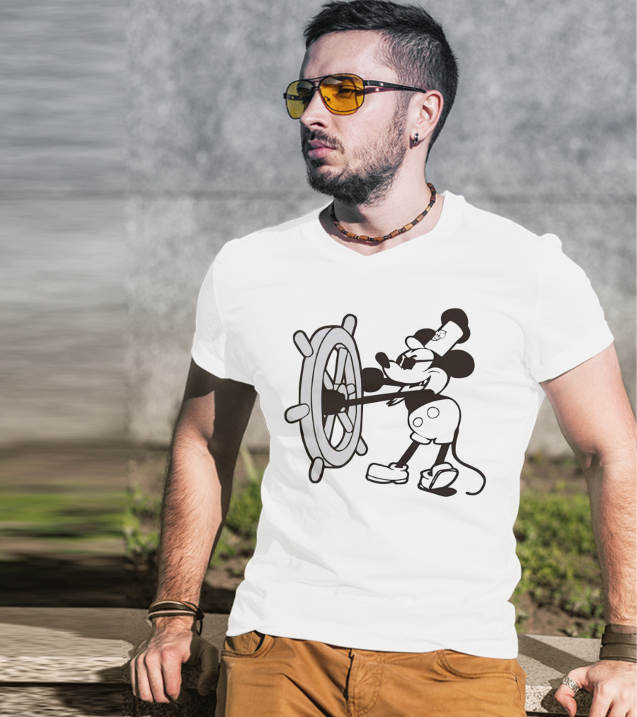 Steamboat Willie Mickey Mouse Pirate Steering Wheel T-Shirt