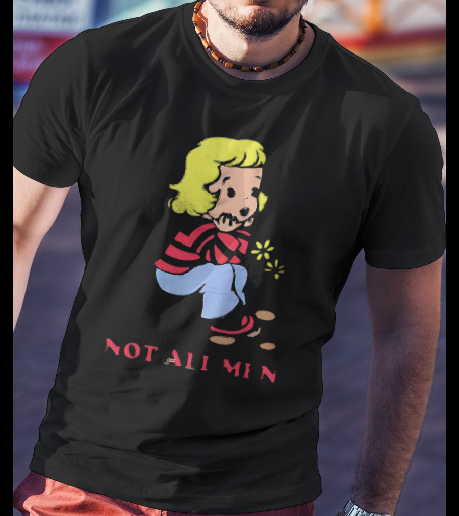 Not All Men But Somehow Always A Man Cartoon Character Sitting On Steps With Flowers T-Shirt
