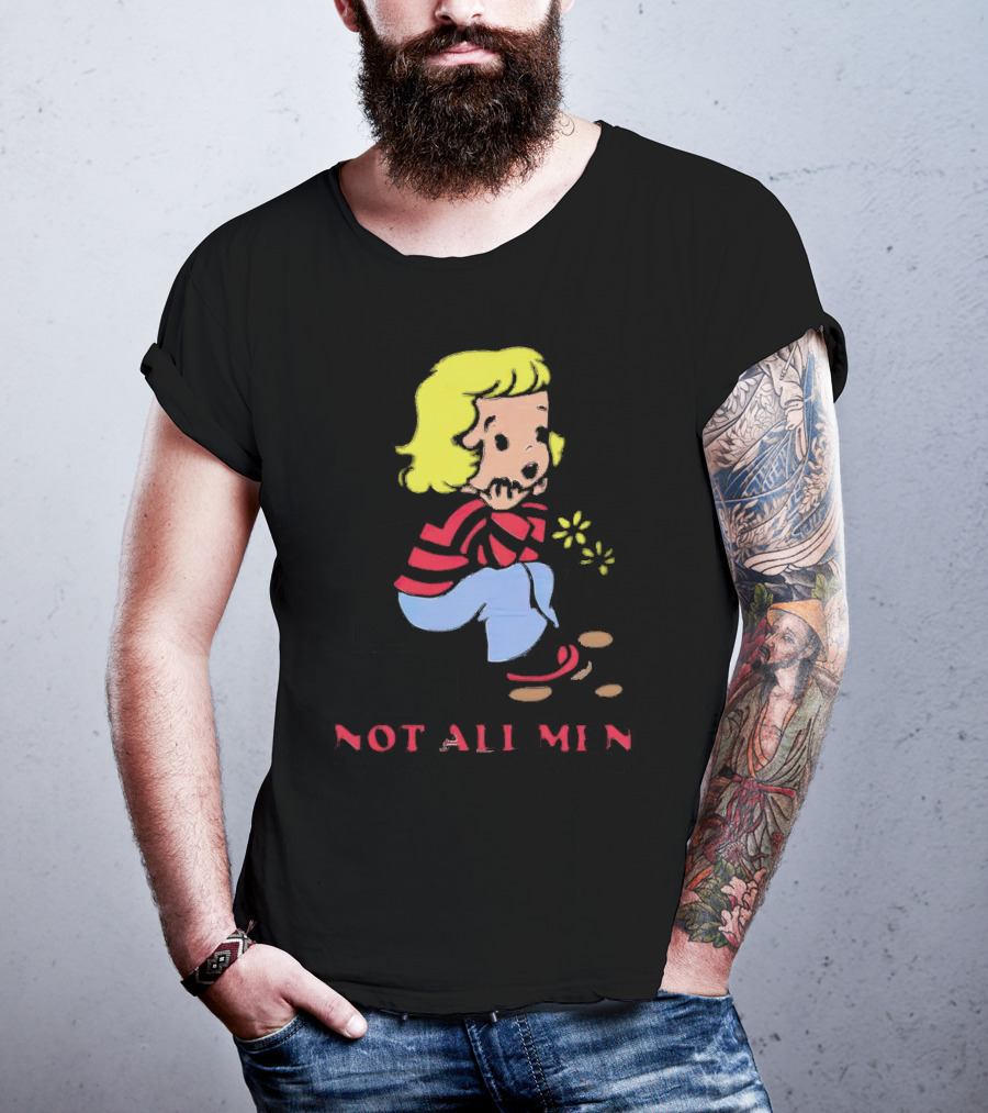 Not All Men But Somehow Always A Man Cartoon Character Sitting On Steps With Flowers T-Shirt
