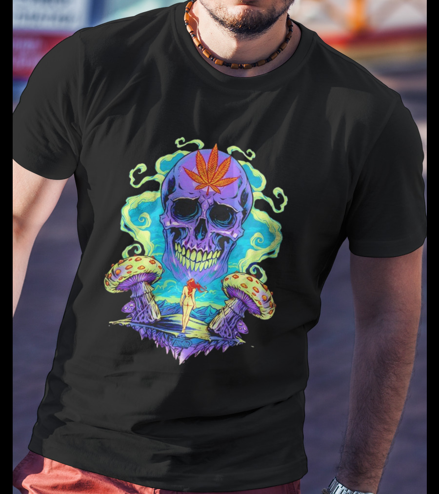 Skull Ethereal Euphoria Psychedelic Mushroom Fantasy T-Shirt