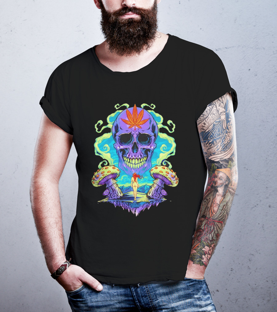 Skull Ethereal Euphoria Psychedelic Mushroom Fantasy T-Shirt