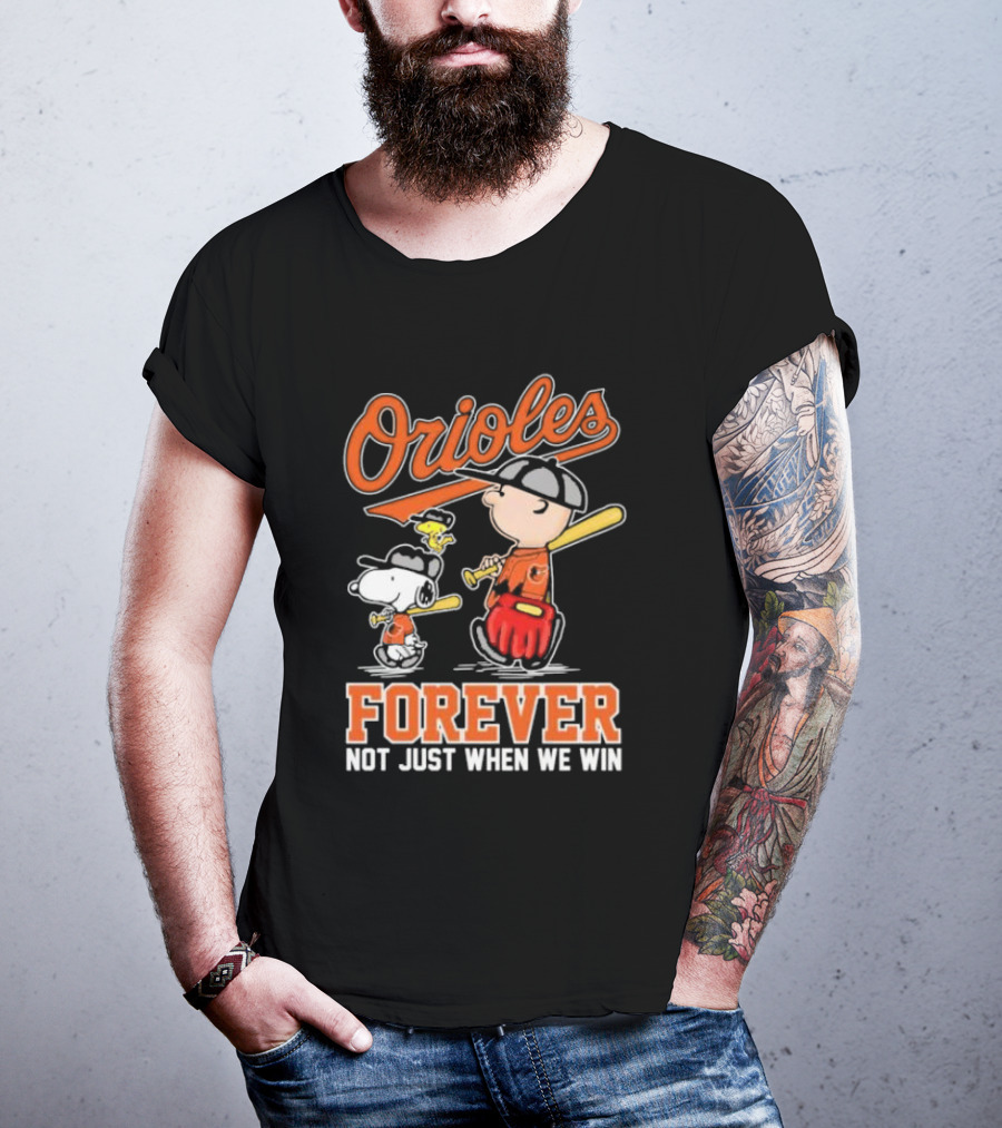 Orioles Forever Not Just When We Win Charlie Brown Snoopy Woodstock Walking T-Shirt