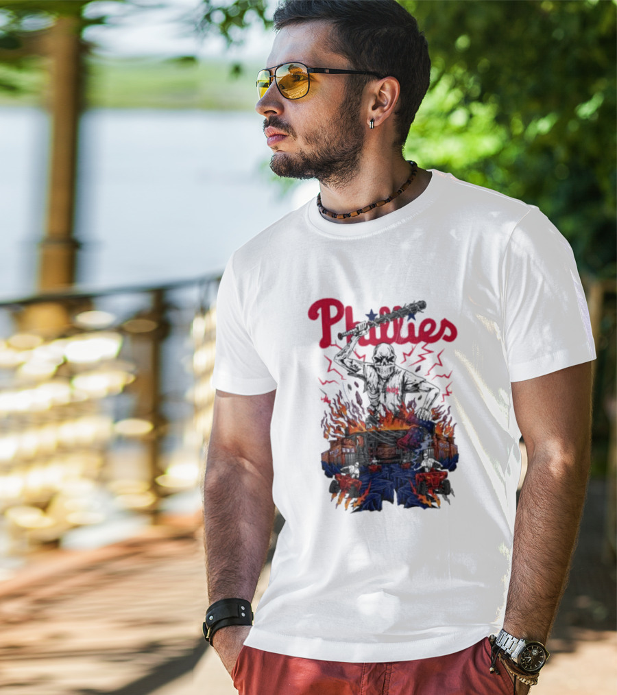 Phillies Ring The Bell Skeleton Flames T-Shirt