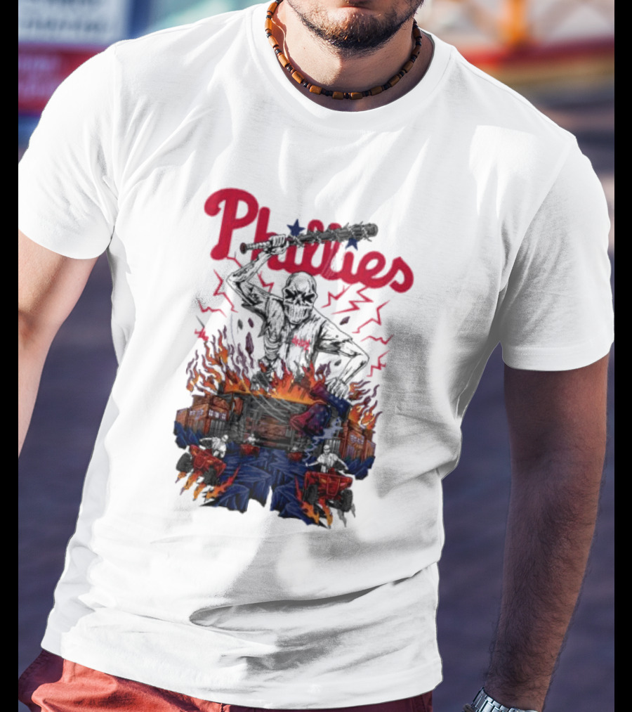Phillies Ring The Bell Skeleton Flames T-Shirt
