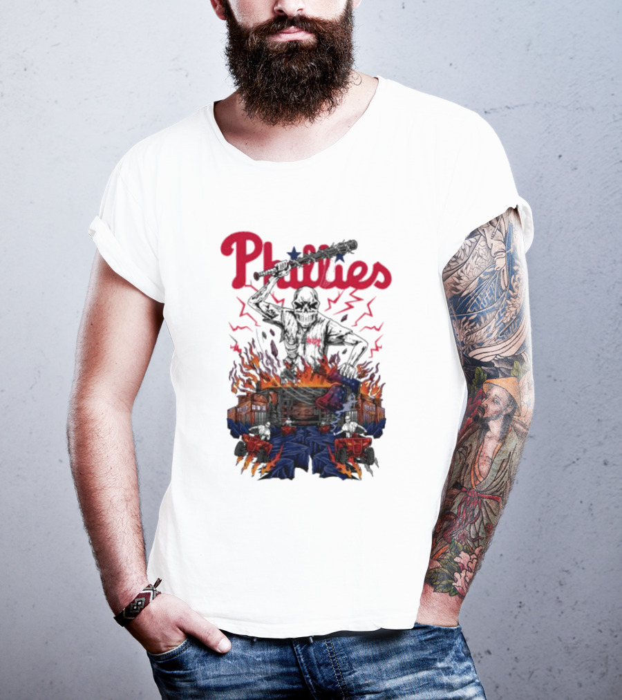 Phillies Ring The Bell Skeleton Flames T-Shirt