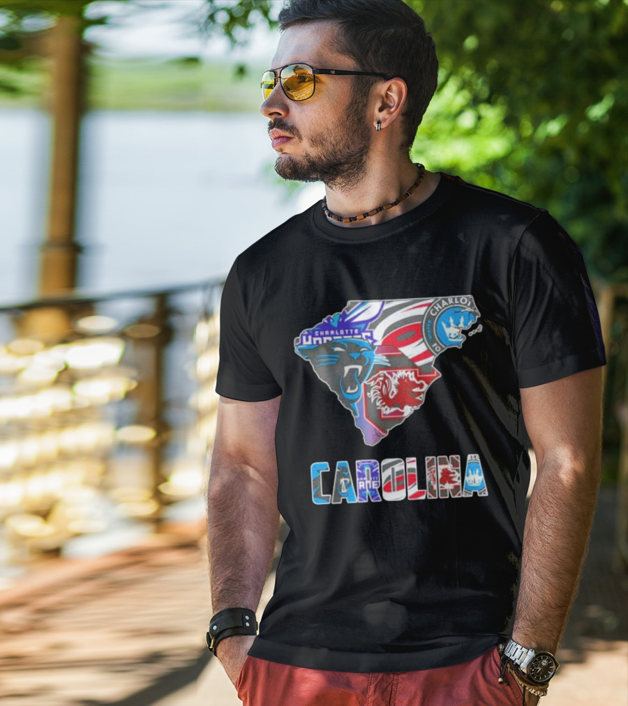 Carolina Panthers Hurricanes Gamecocks Charlotte Hornets FC Map T-Shirt