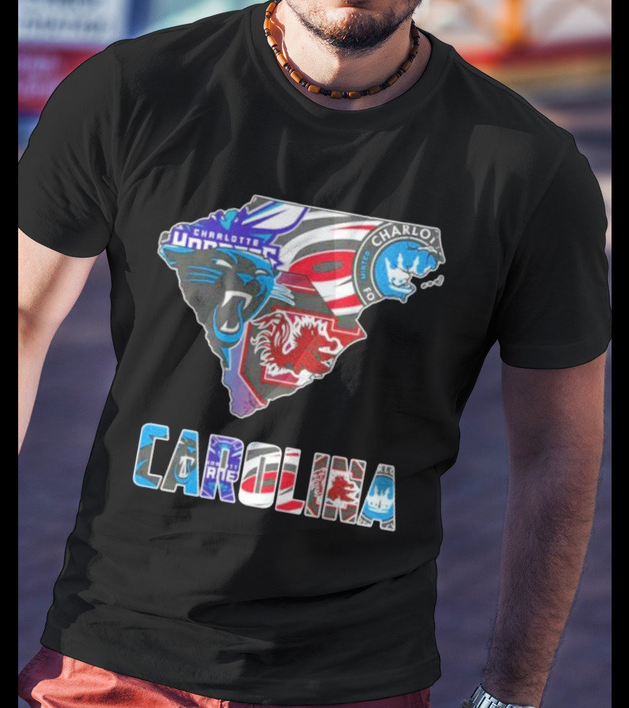 Carolina Panthers Hurricanes Gamecocks Charlotte Hornets FC Map T-Shirt