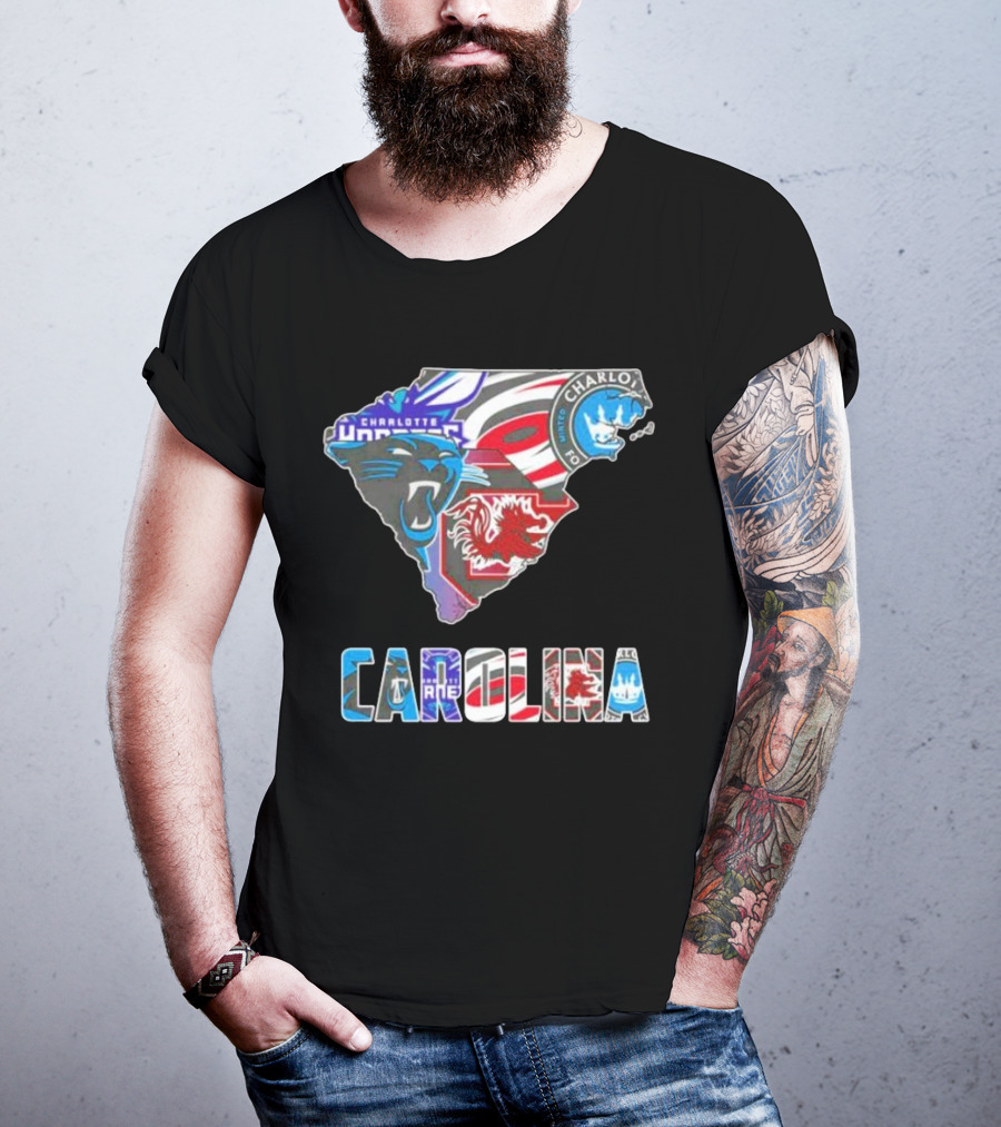 Carolina Panthers Hurricanes Gamecocks Charlotte Hornets FC Map T-Shirt