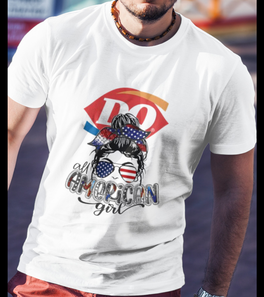 Dairy Queen All American Girl Messy Bun Patriotic髁 T-Shirt