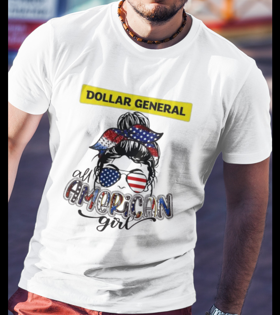 Dollar General All American Girl Messy Bun Flag Bandana Sunglasses T-Shirt