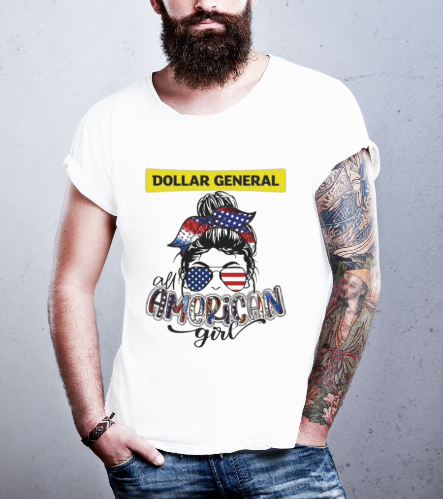 Dollar General All American Girl Messy Bun Flag Bandana Sunglasses T-Shirt