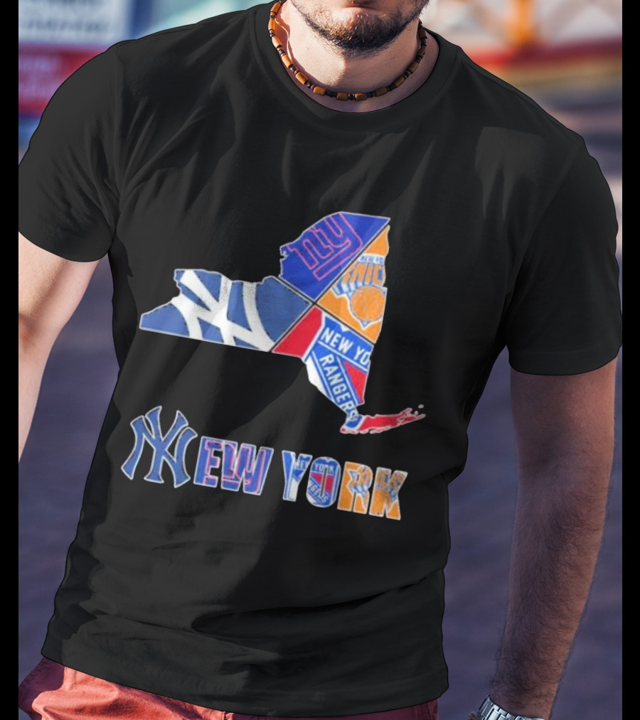 New York Yankees Giants Knicks Rangers Sports Map T-Shirt