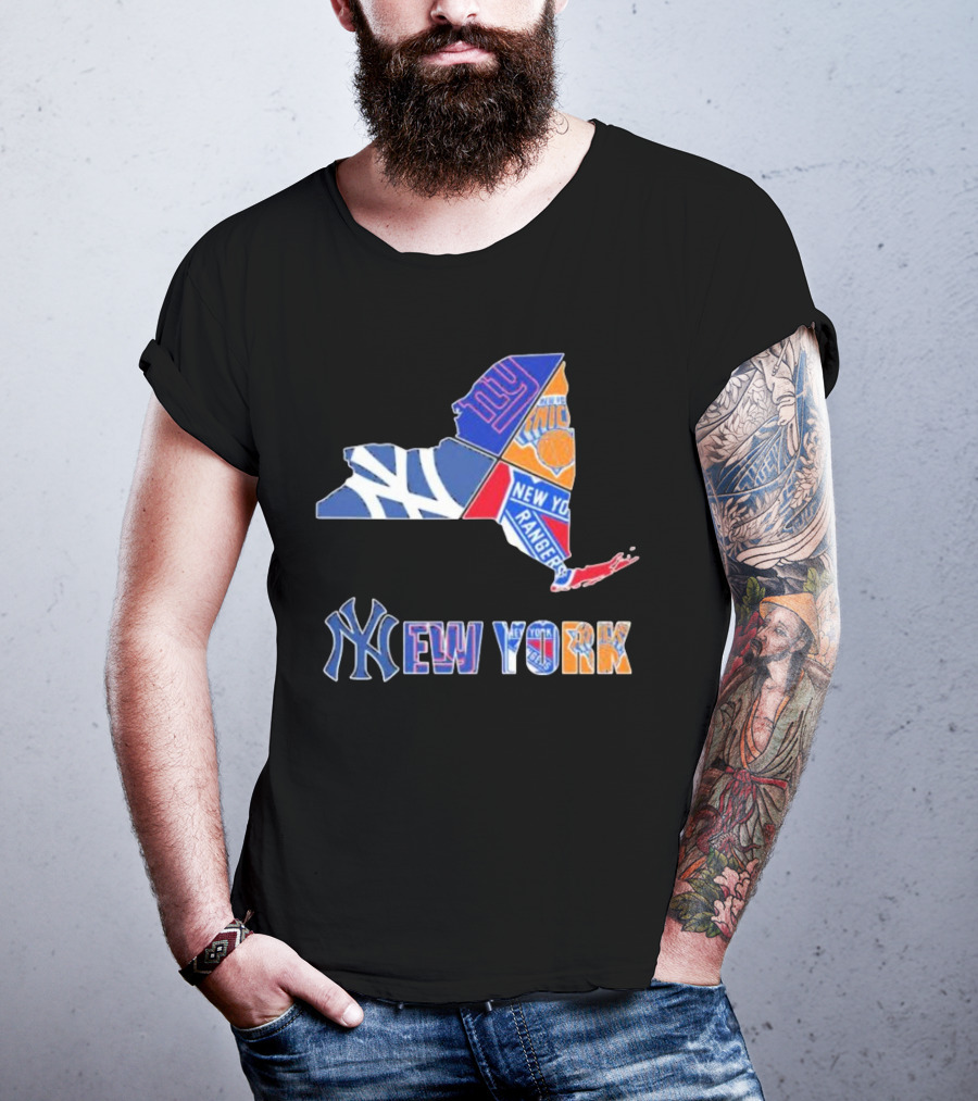 New York Yankees Giants Knicks Rangers Sports Map T-Shirt