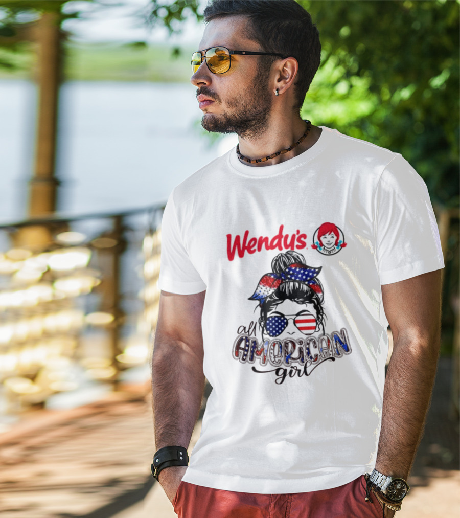 Wendy's All American Girl Messy Bun With Patriotic Sunglasses And Bandana T-Shirt