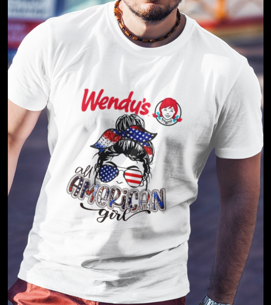 Wendy's All American Girl Messy Bun With Patriotic Sunglasses And Bandana T-Shirt