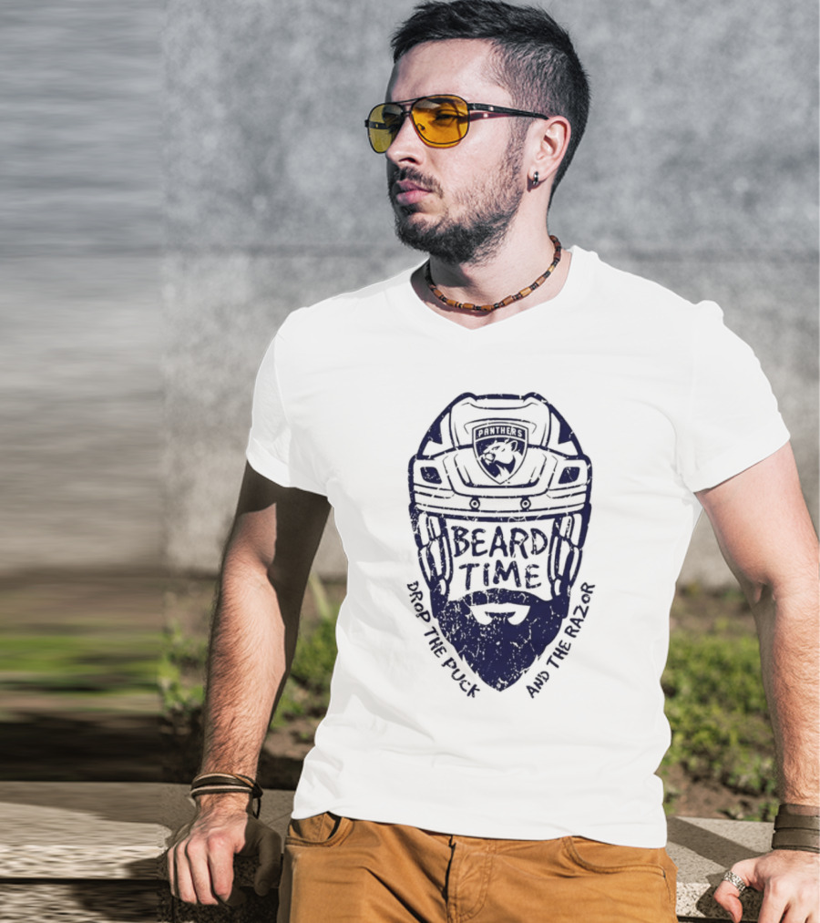 Florida Panthers Beard Time Drop The Puck And The Razor Hockey T-Shirt