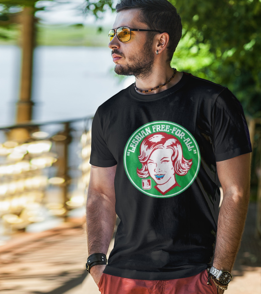 LESBIAN FREE-FOR-ALL Retro Style Winking Woman In Green Circle T-Shirt