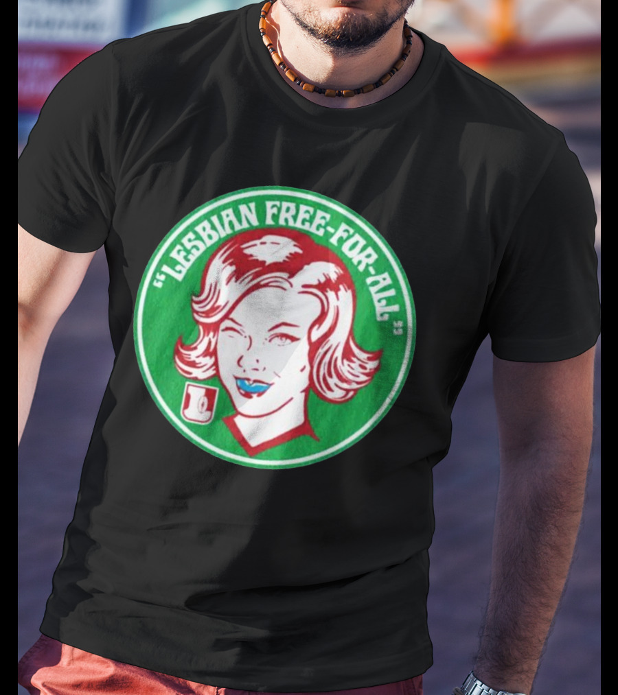 LESBIAN FREE-FOR-ALL Retro Style Winking Woman In Green Circle T-Shirt