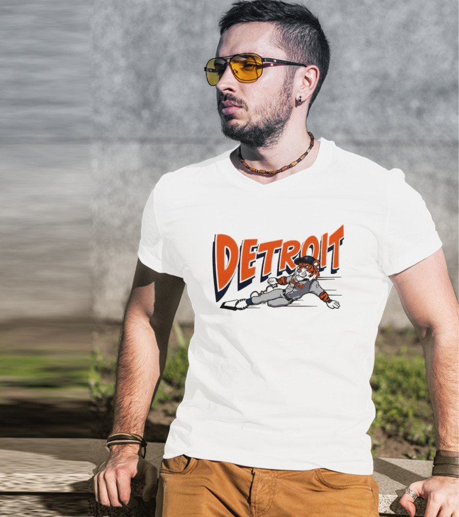Detroit Sliding Tiger Baseball Player T-Shirt