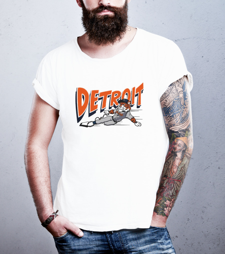 Detroit Sliding Tiger Baseball Player T-Shirt