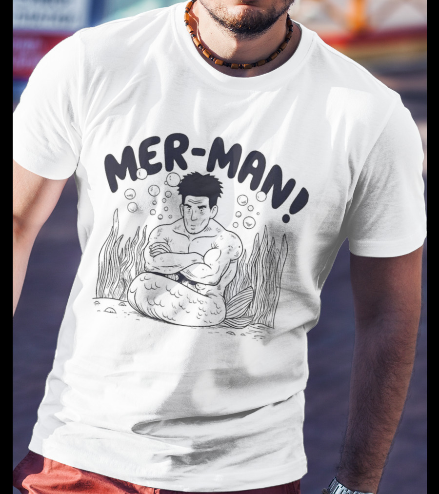 MER-MAN Cross-Armed Mermaid With Bubbles And Seaweed T-Shirt
