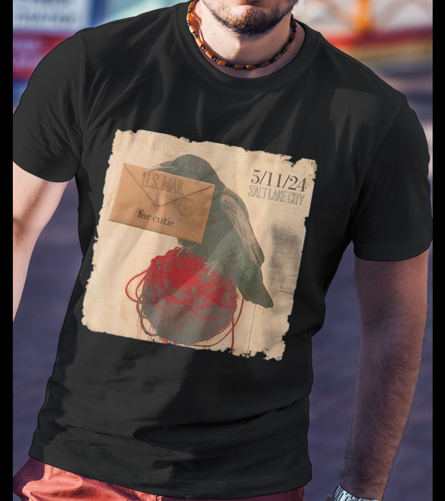 US Mail For Cutie 5/11/24 Salt Lake City Raven With Envelope And Red String T-Shirt