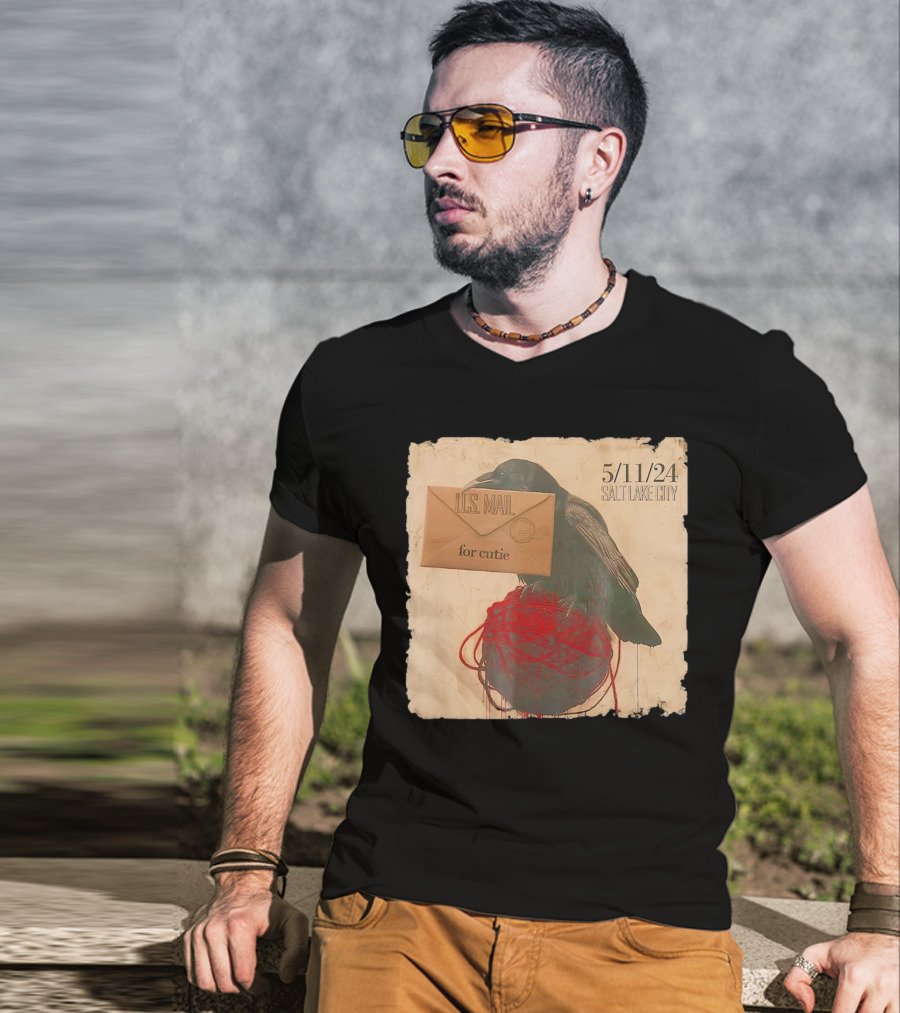 US Mail For Cutie 5/11/24 Salt Lake City Raven With Envelope And Red String T-Shirt