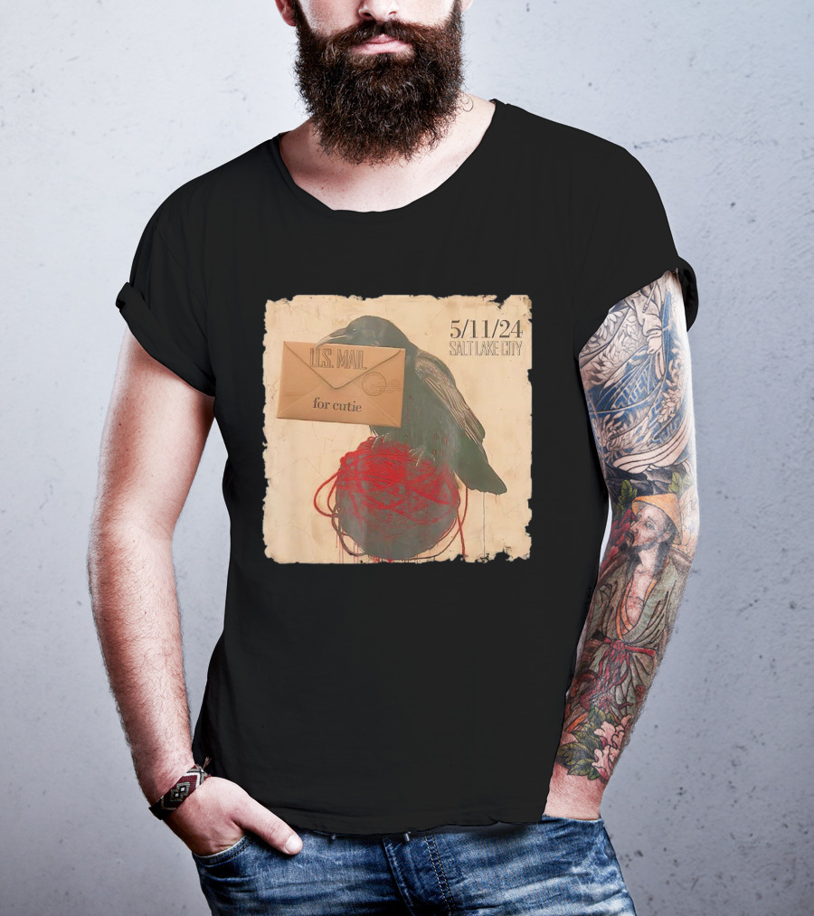 US Mail For Cutie 5/11/24 Salt Lake City Raven With Envelope And Red String T-Shirt