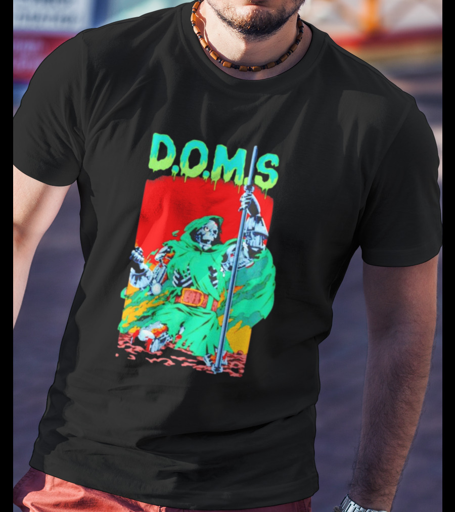 D.O.M.S Skeleton Warrior In Green Cloak Holding Staff T-Shirt