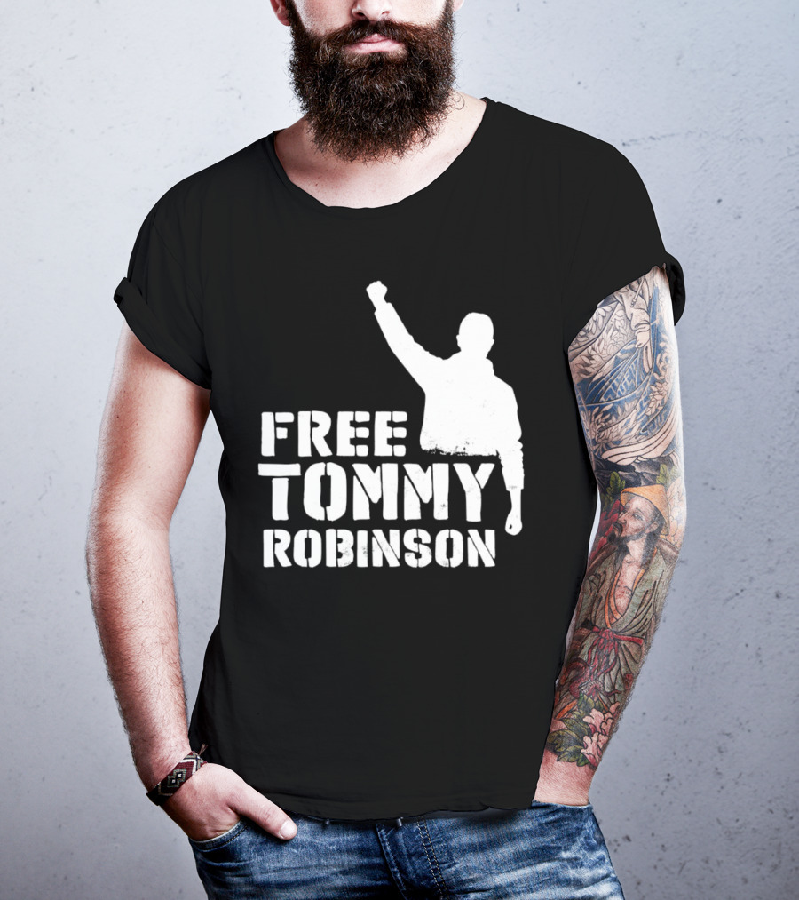 Free Tommy Robinson Silhouette Fist Raised Protest T-Shirt