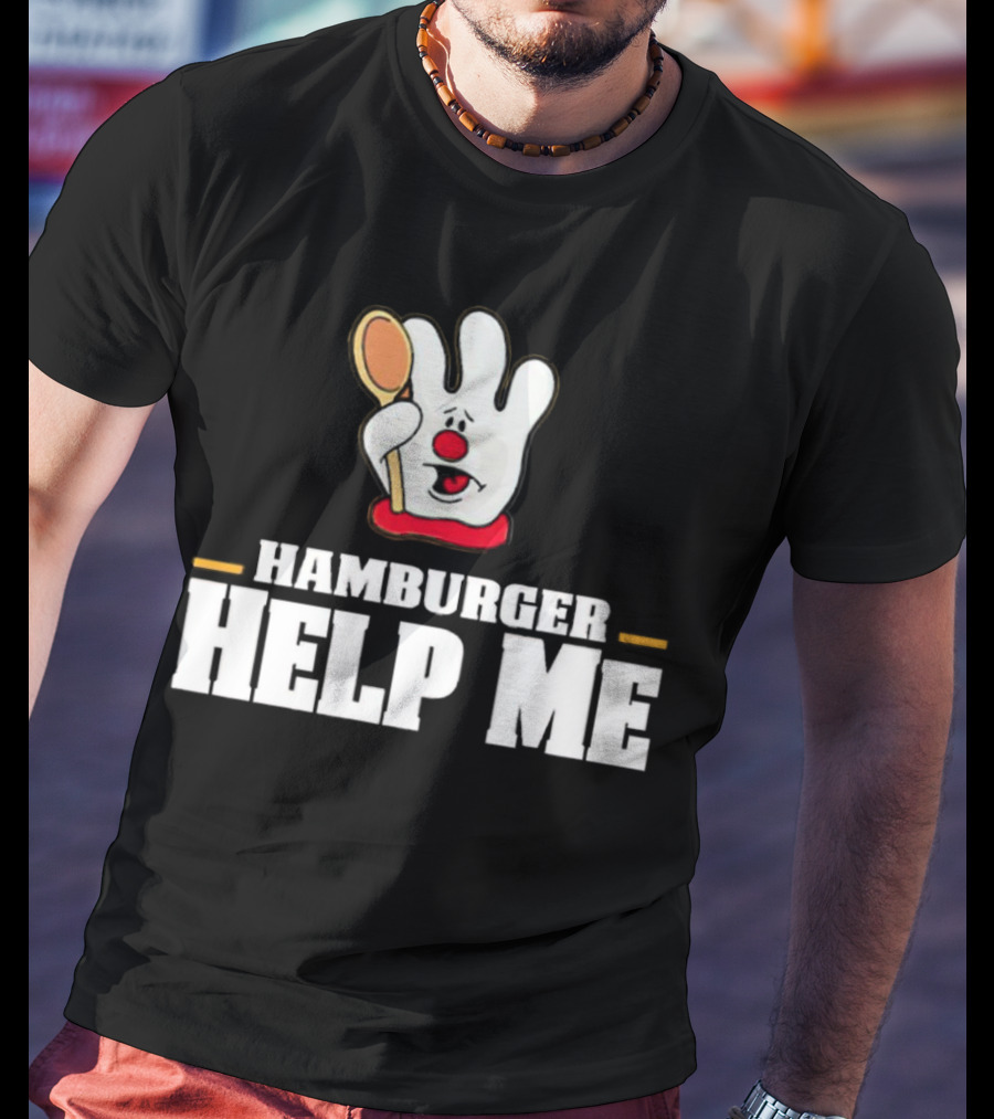 Hamburger Help Me Glove Holding Spoon Retro T-Shirt