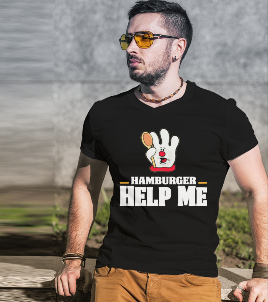 Hamburger Help Me Glove Holding Spoon Retro T-Shirt