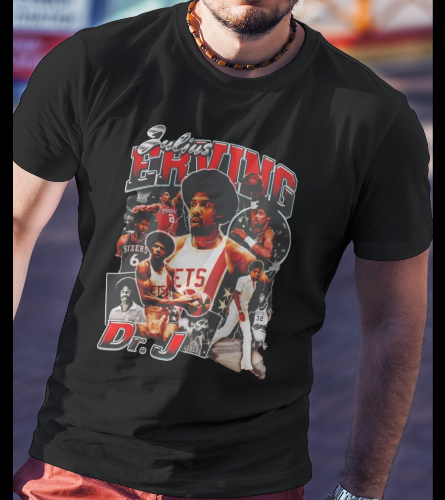 Julius Erving Dr J Sixers Nets Basketball Legend T-Shirt
