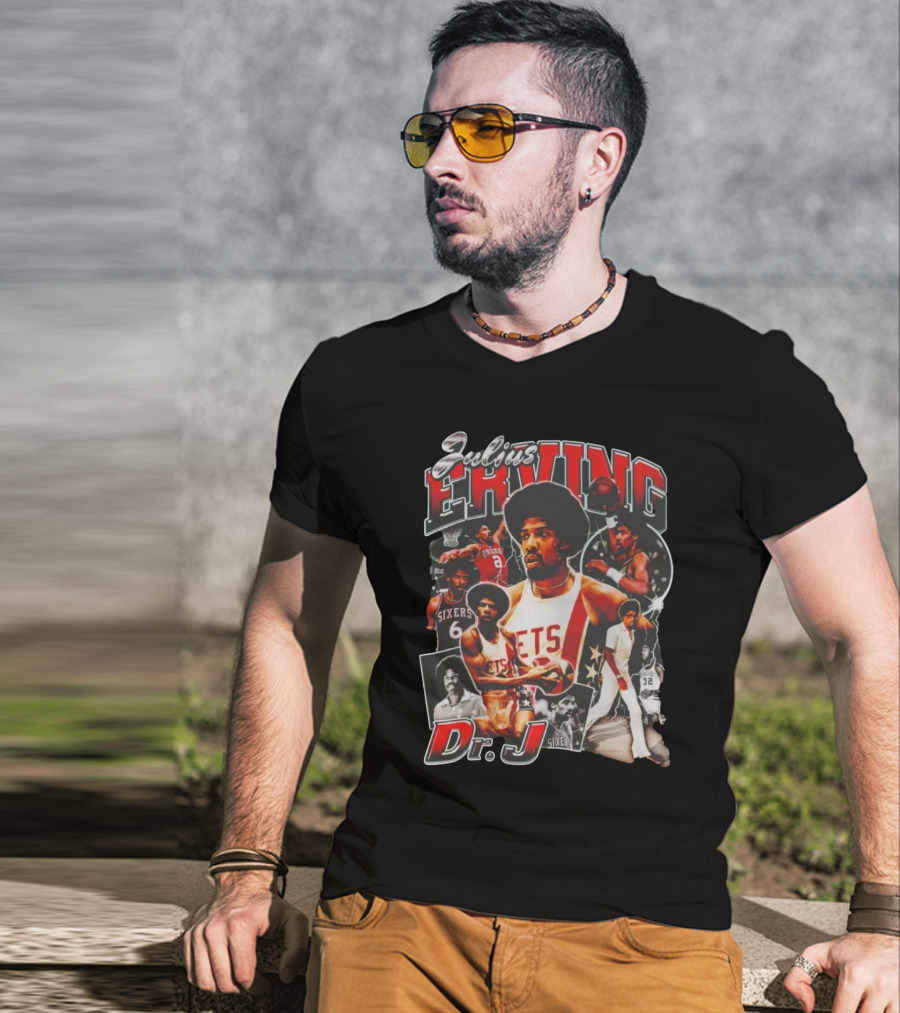 Julius Erving Dr J Sixers Nets Basketball Legend T-Shirt