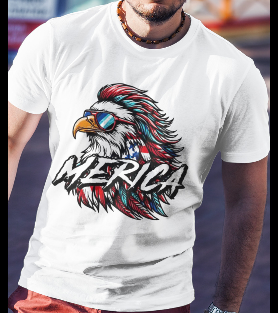 Merica Mullet Eagle With Patriotic Sunglasses And Americana Colors T-Shirt