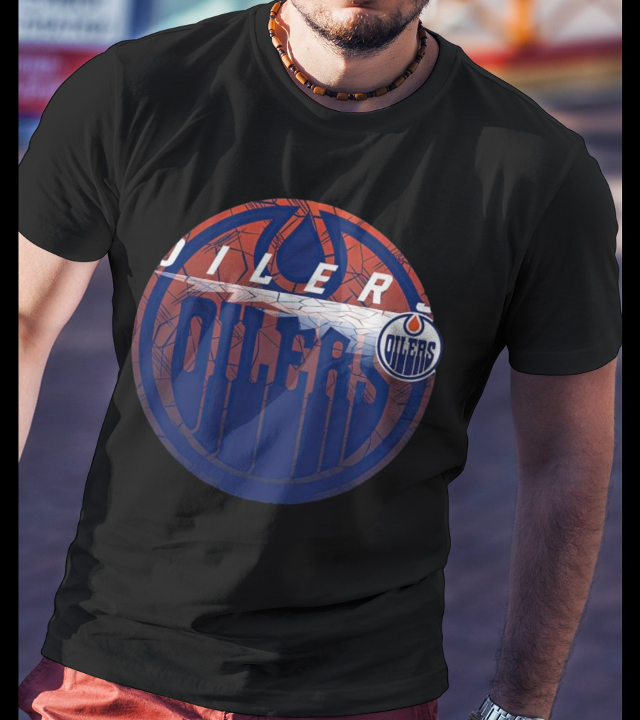 NHL Edmonton Oilers Cracked Ice Logo Hockey Oilers T-Shirt