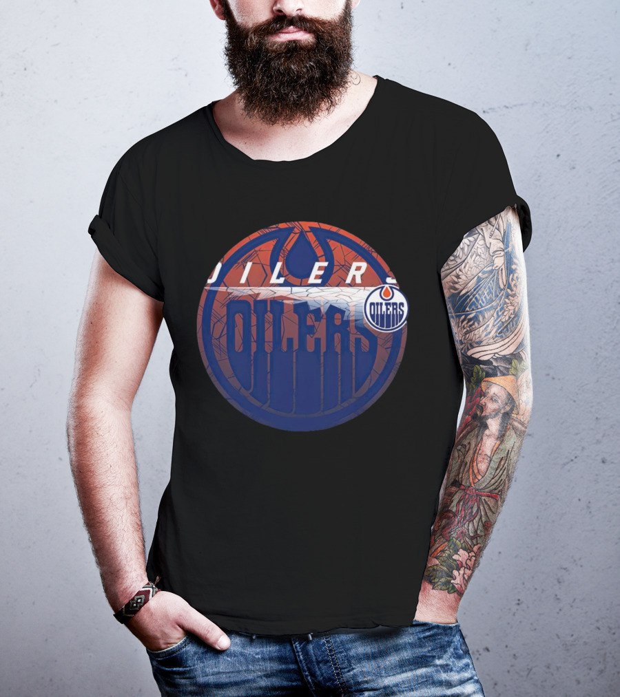 NHL Edmonton Oilers Cracked Ice Logo Hockey Oilers T-Shirt