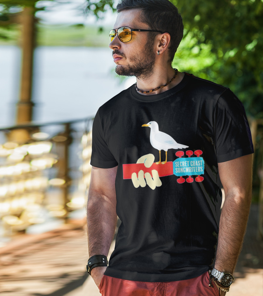 Secret Coast Songwriters Seagull On Red Guitar Neck T-Shirt
