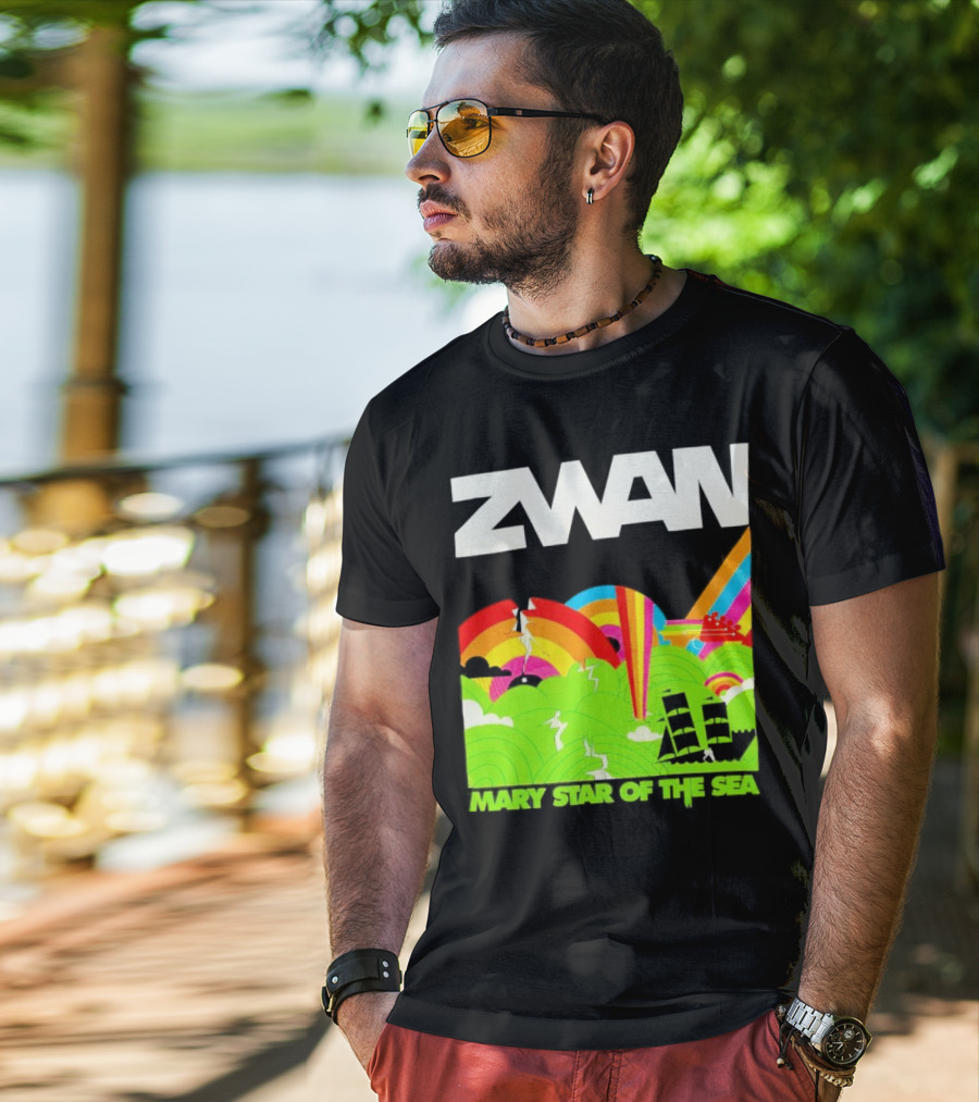 Zwan Mary Star Of The Sea Rainbow Waves Sailboat T-Shirt