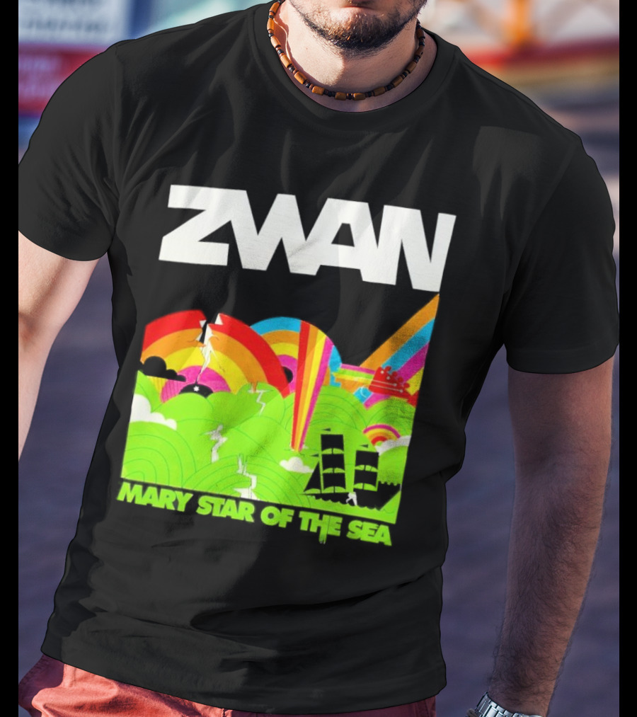Zwan Mary Star Of The Sea Rainbow Waves Sailboat T-Shirt