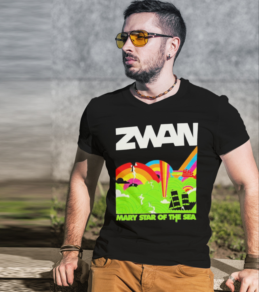 Zwan Mary Star Of The Sea Rainbow Waves Sailboat T-Shirt