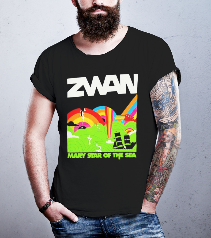 Zwan Mary Star Of The Sea Rainbow Waves Sailboat T-Shirt