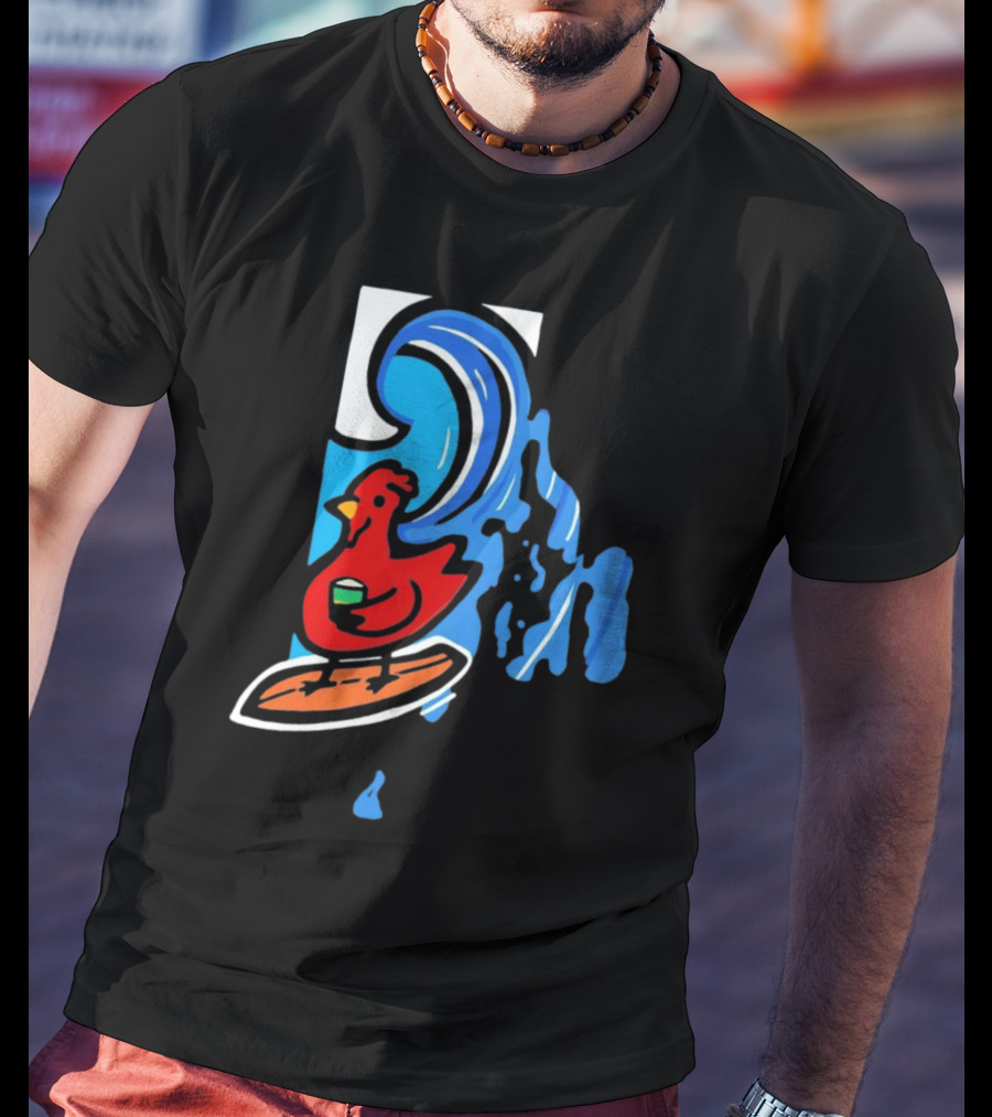 Rhode Island Surfing Chicken With Wave T-Shirt