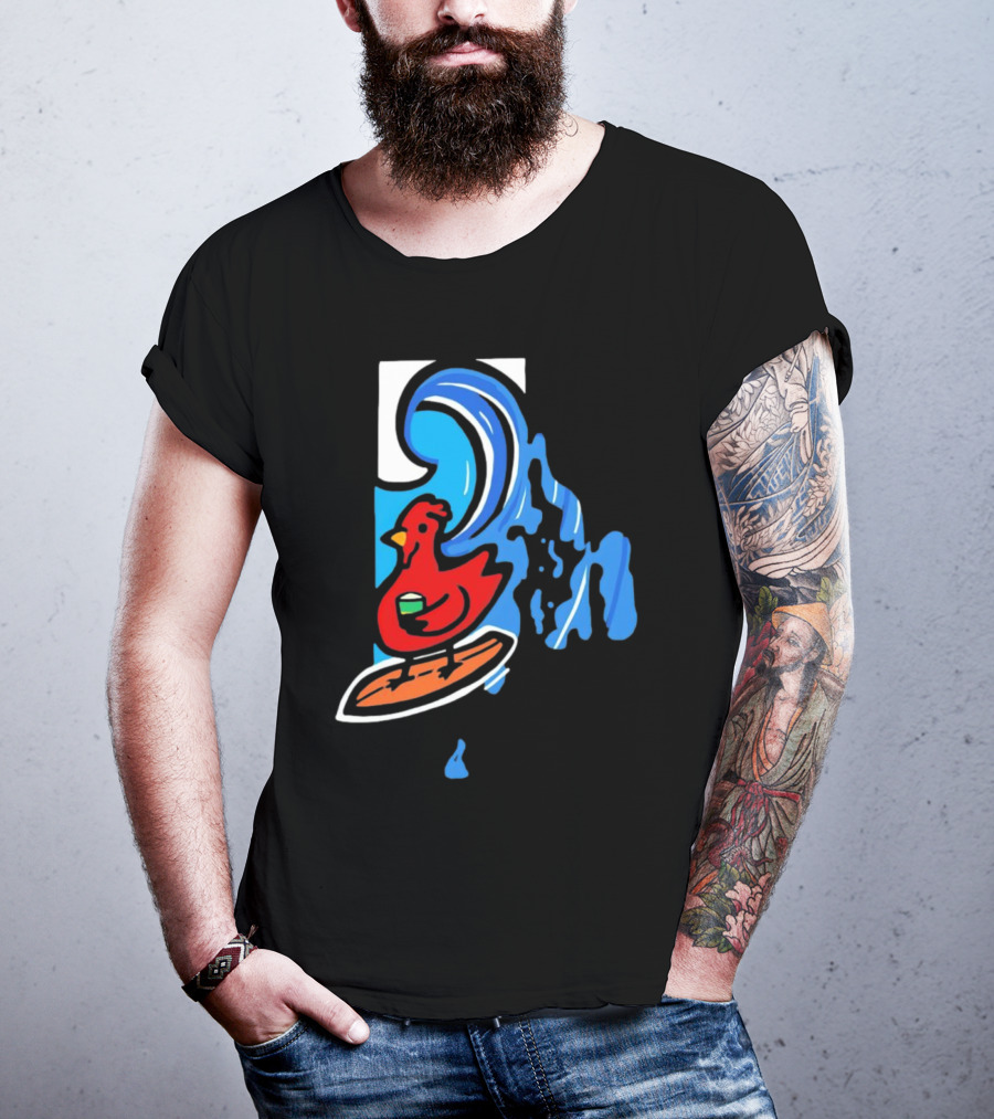 Rhode Island Surfing Chicken With Wave T-Shirt
