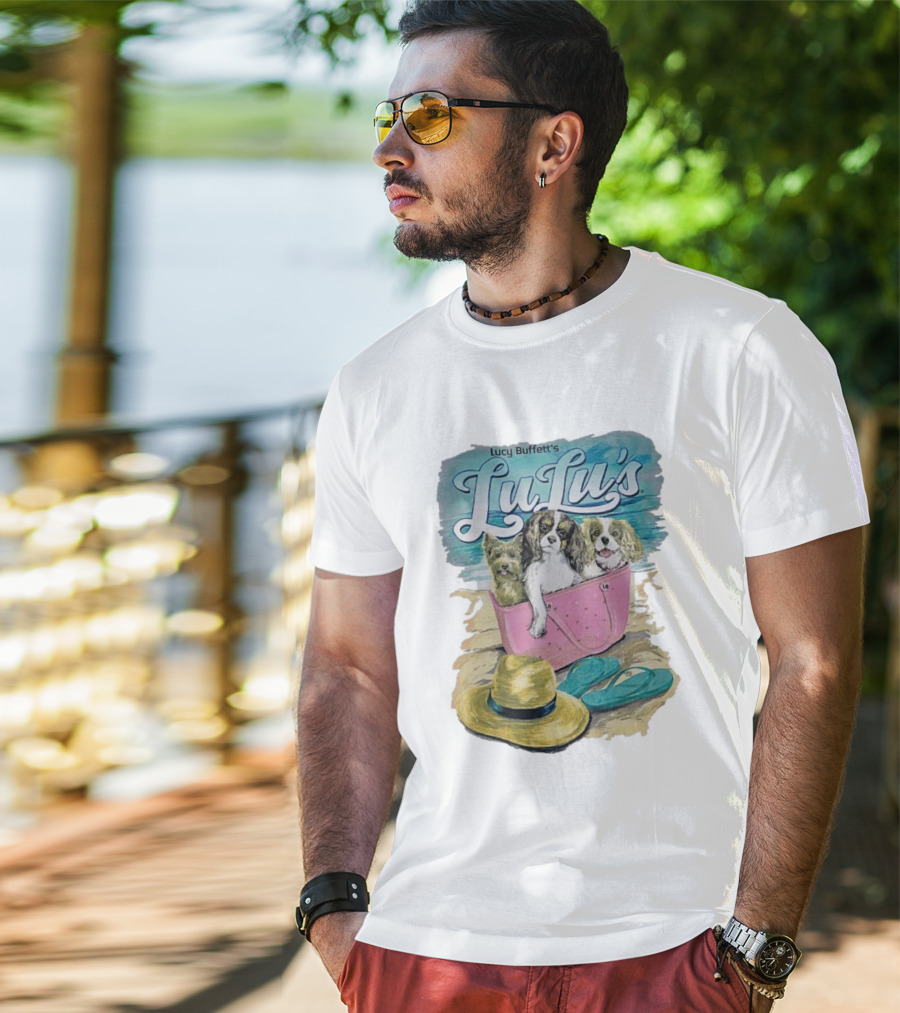 Lucy Buffett’s LuLu’s Beach Dogs In Pink Bag With Hat And Flip-Flops T-Shirt
