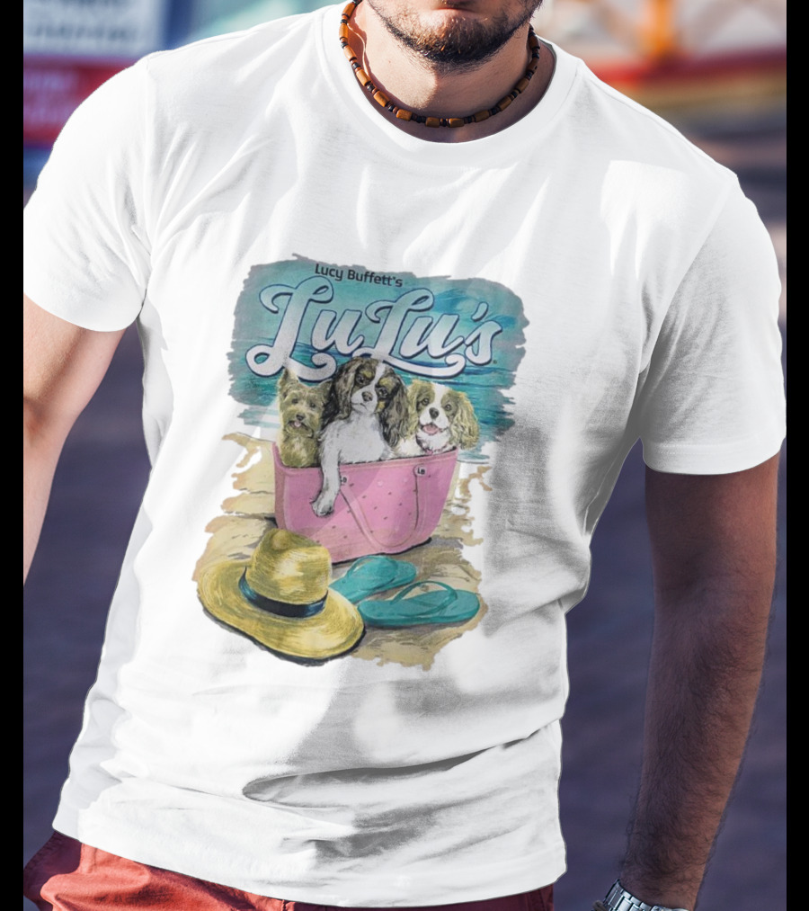 Lucy Buffett’s LuLu’s Beach Dogs In Pink Bag With Hat And Flip-Flops T-Shirt