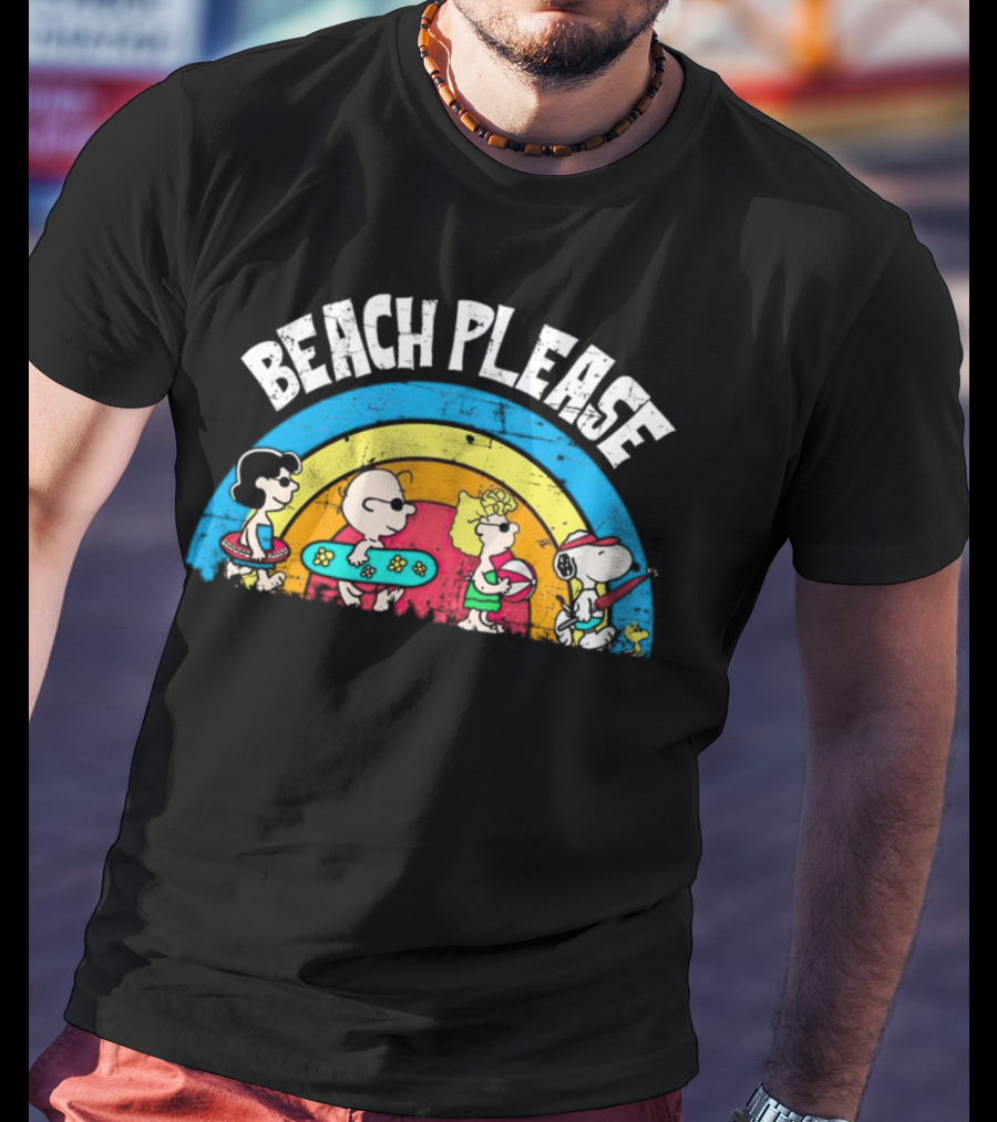 Beach Please Peanuts Surf Snoopy Charlie Brown Woodstock Lucy T-Shirt