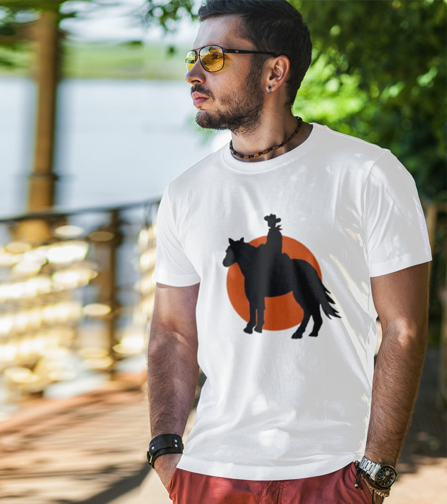 Alex Cowboy Bargain Silhouette Against Sunset T-Shirt